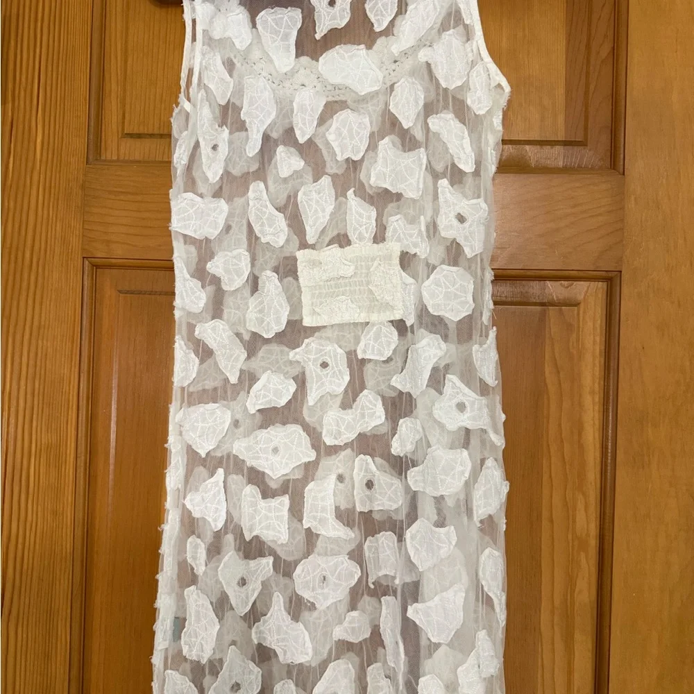 Letarte Handmade Lace Cover Up Dress White Sheer Crochet Trim Boho Beach‎ Size L